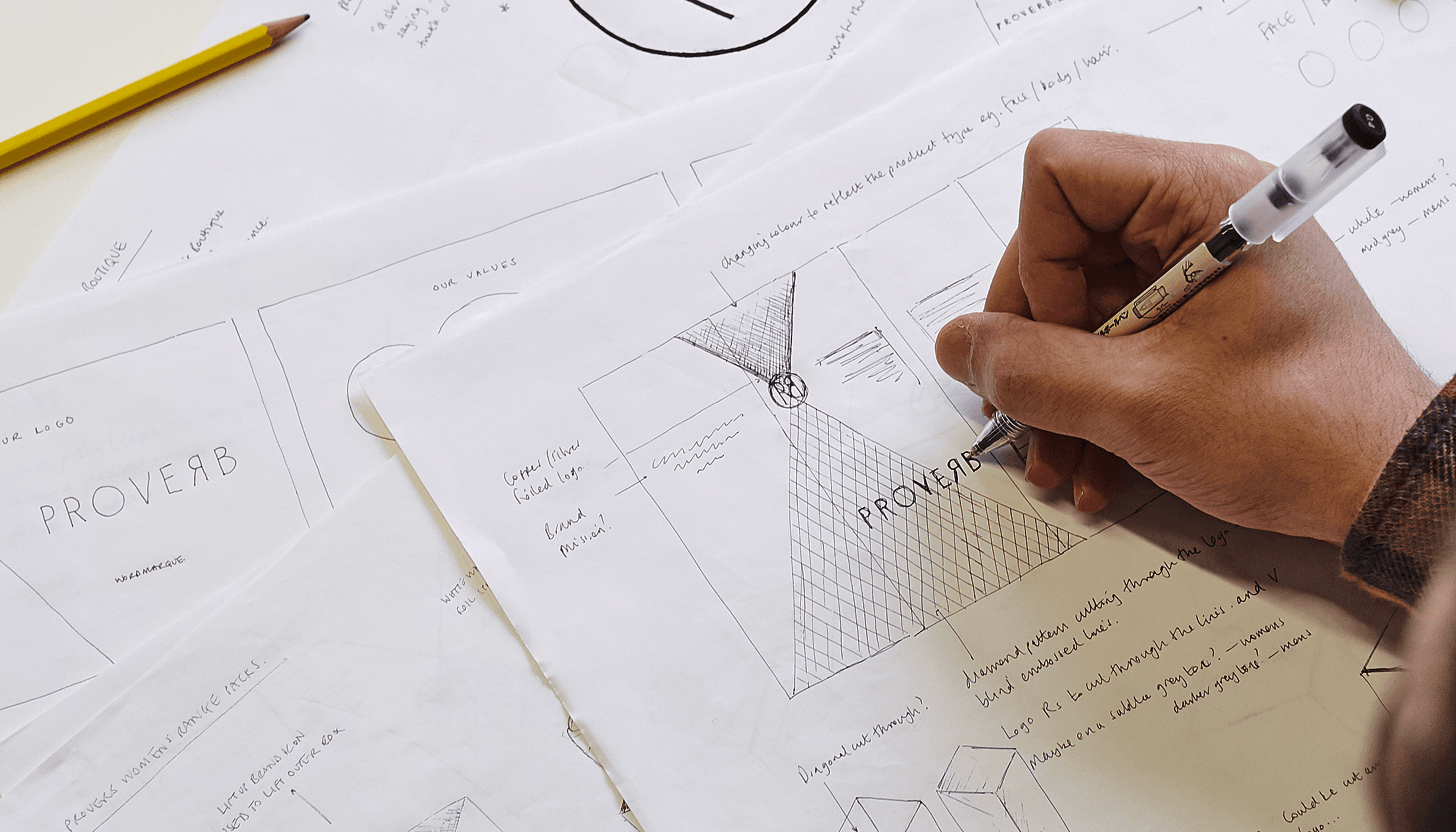 A pen sketch of a packaging design project
