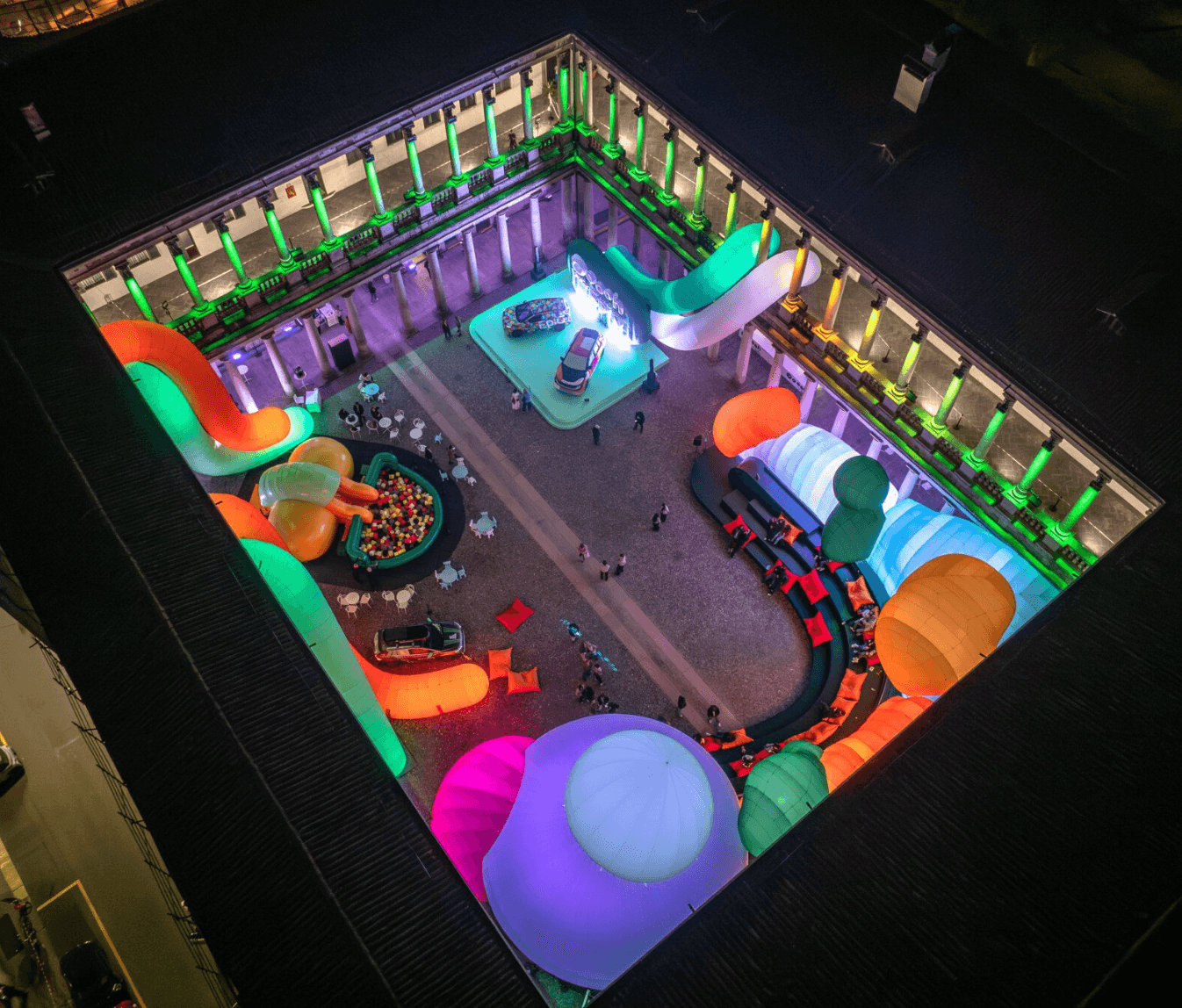 Škoda Epiq courtyard installation at night